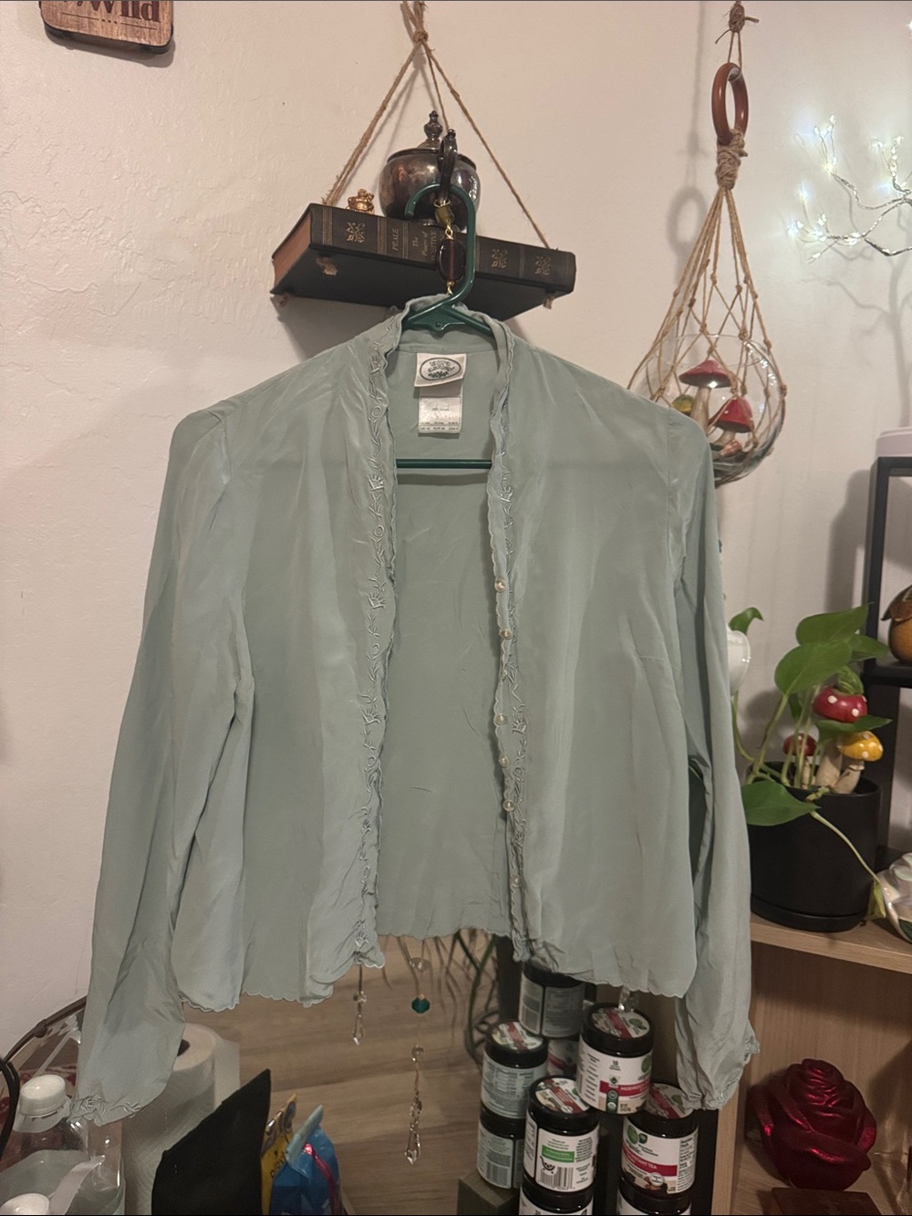 Laura Ashley Light Sage Open-Front Blouse Jacket